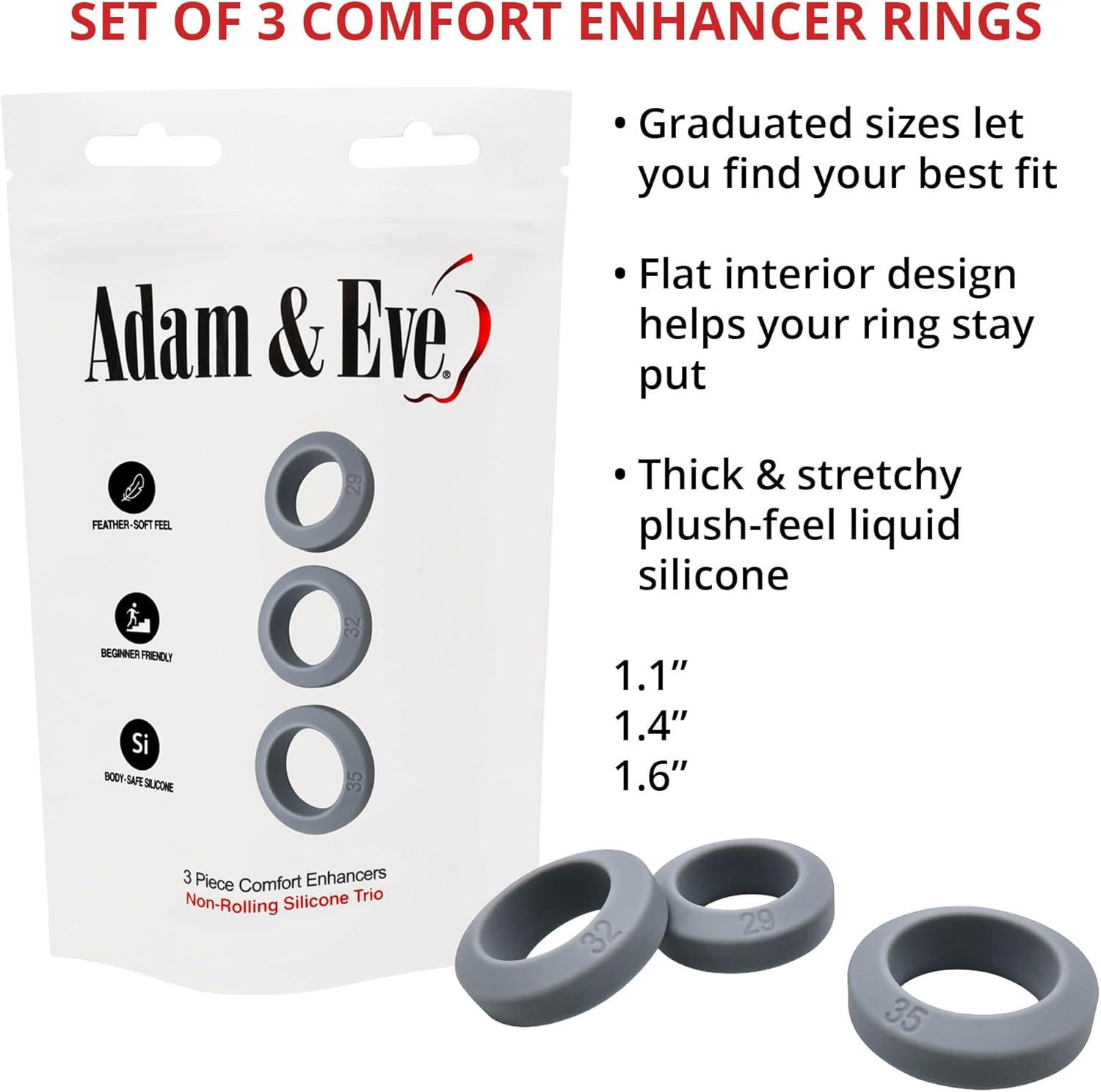 imageAdam ampamp Eve 3 Pc Comfort Enhancers Stretchy Penis Rings Liquid Silicone Boosts Size and Stamina Non Rolling Design Set of 3 Graduated Sizes Soft and Comfortable Fit Waterproof Easy to Use