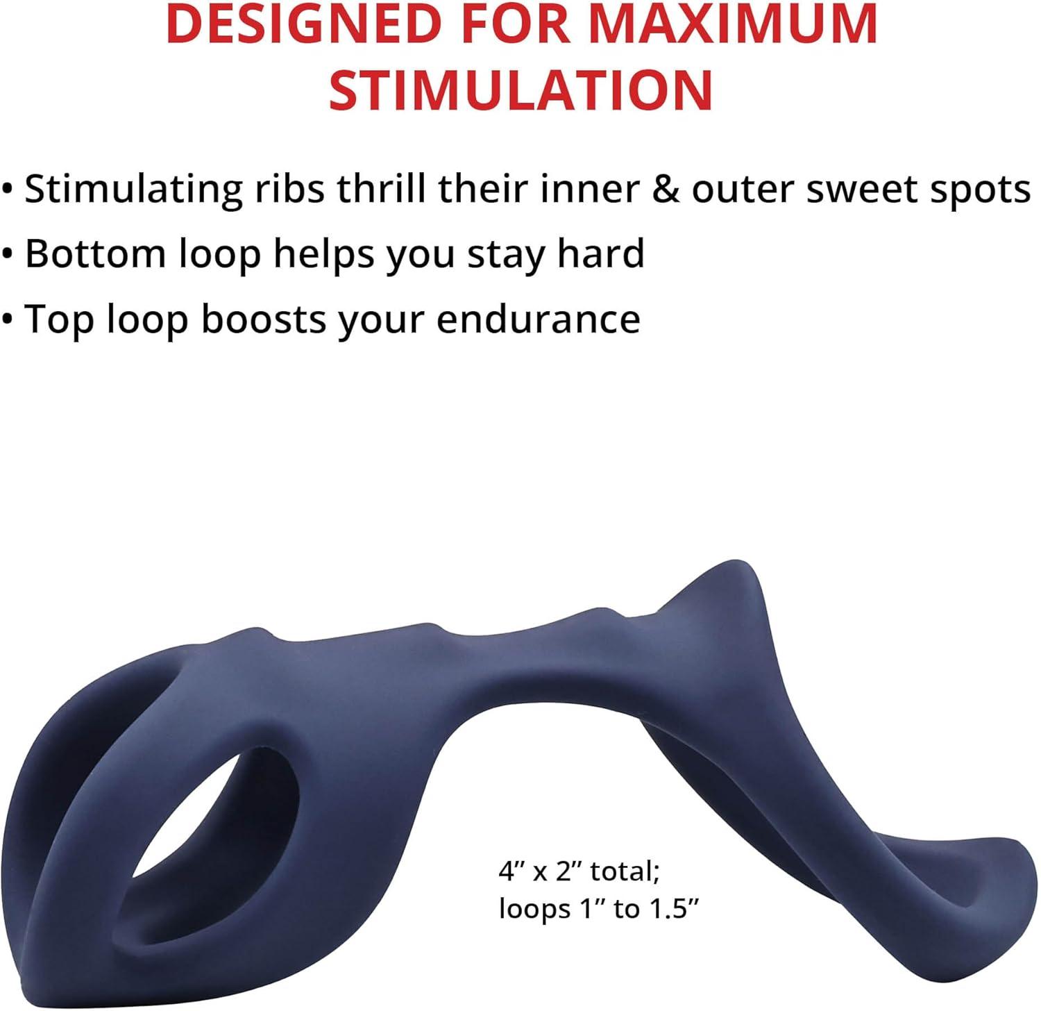 imageAdam ampamp Eve Adams Ribbed Cage Silicone Enhancer Dual Loop Cock Ring with Stimulating Ribs Boosts Firmness Enhances Endurance Stretchable Silicone for Couples Heightens Partners Pleasure
