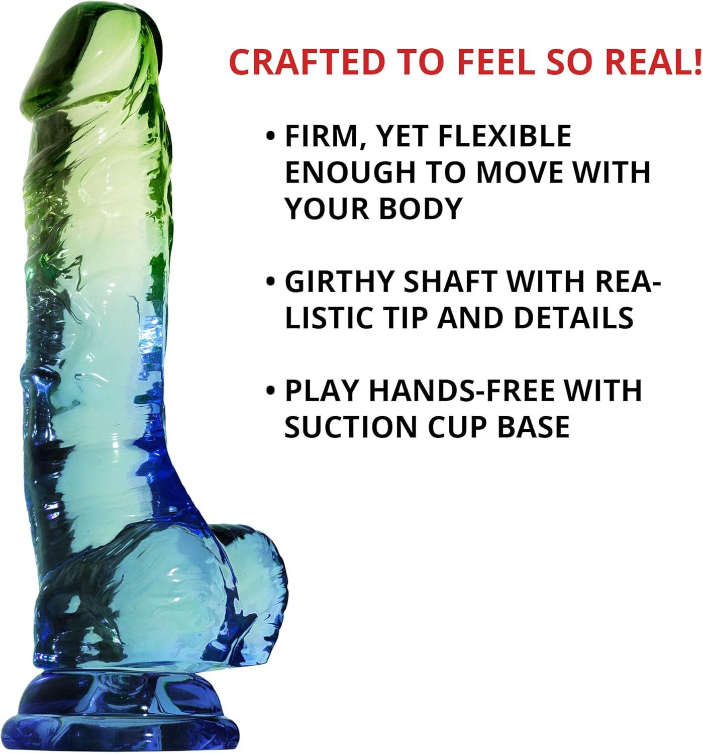 imageAdam ampamp Eve Crystal Realistic Dildo Suction Cup Base 8quot ClearSeaside Multicolor 75