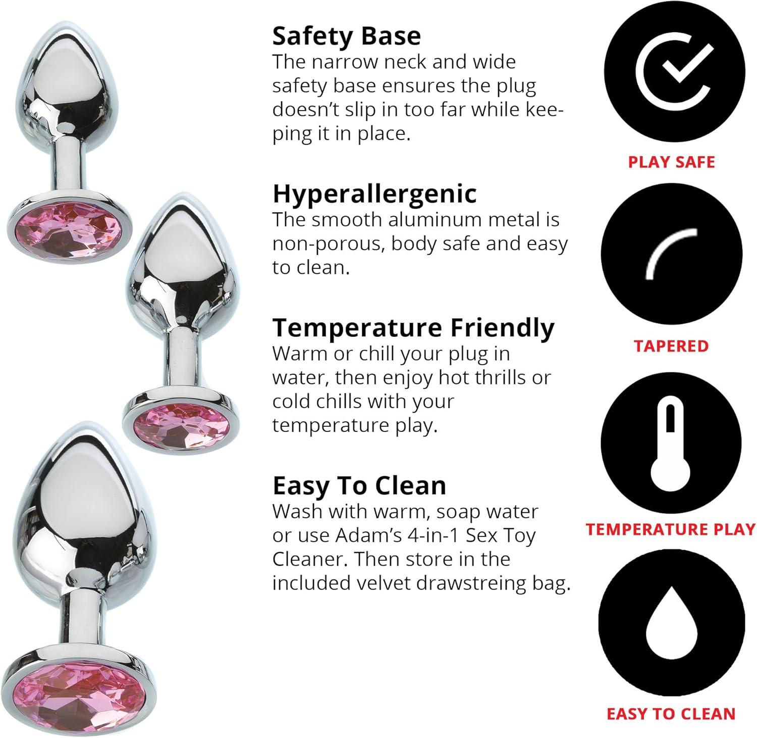 imageAdam ampamp Eve Red Hearts Gem Anal Plug Polished Aluminum Butt Plug with Sparkling Heart Jewel Small Medium Large Sizes Tapered Tip for Easy Insertion Temperature Play Includes Velvet Storage Bag