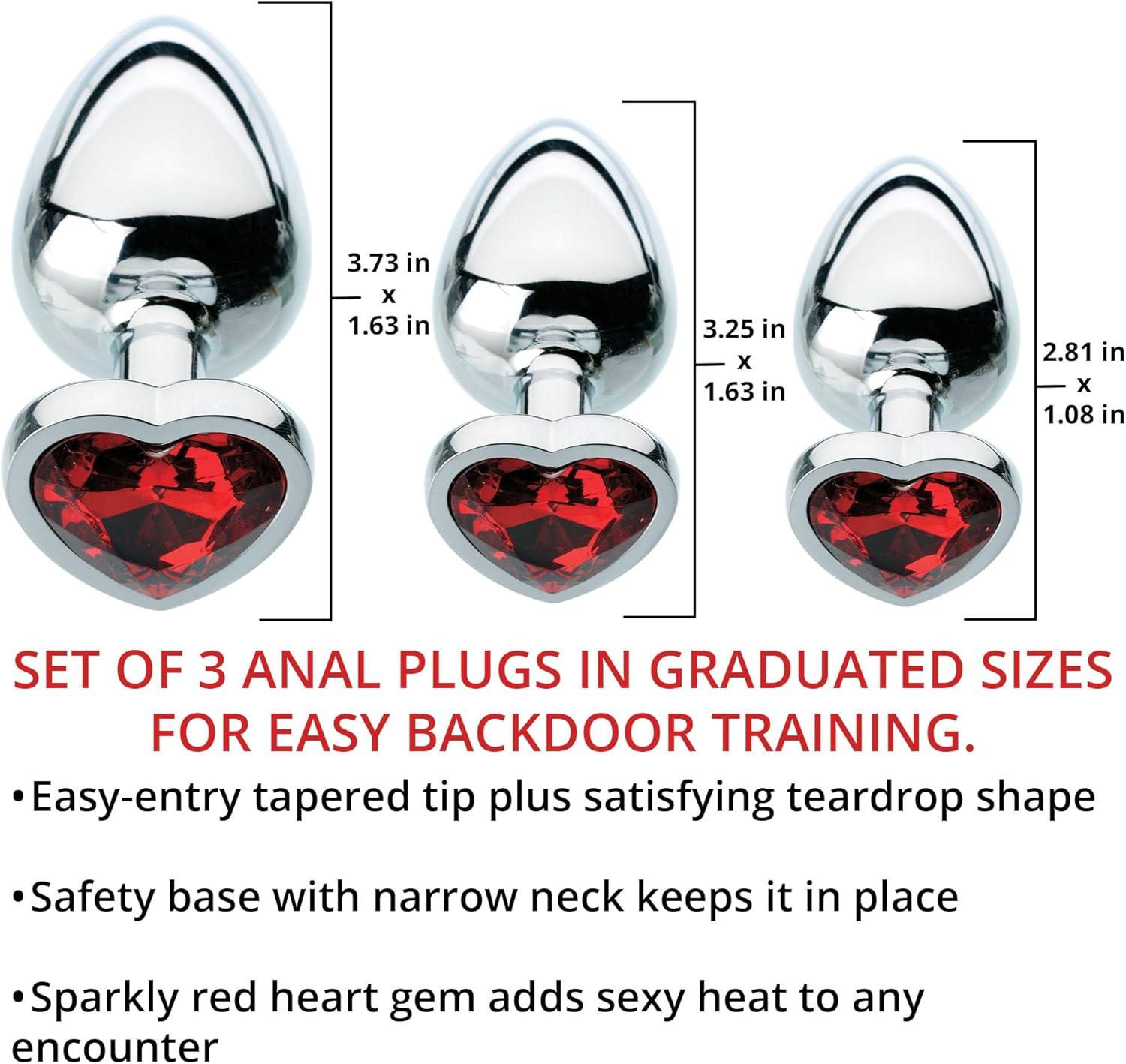 imageAdam ampamp Eve Red Hearts Gem Anal Plug Polished Aluminum Butt Plug with Sparkling Heart Jewel Small Medium Large Sizes Tapered Tip for Easy Insertion Temperature Play Includes Velvet Storage Bag