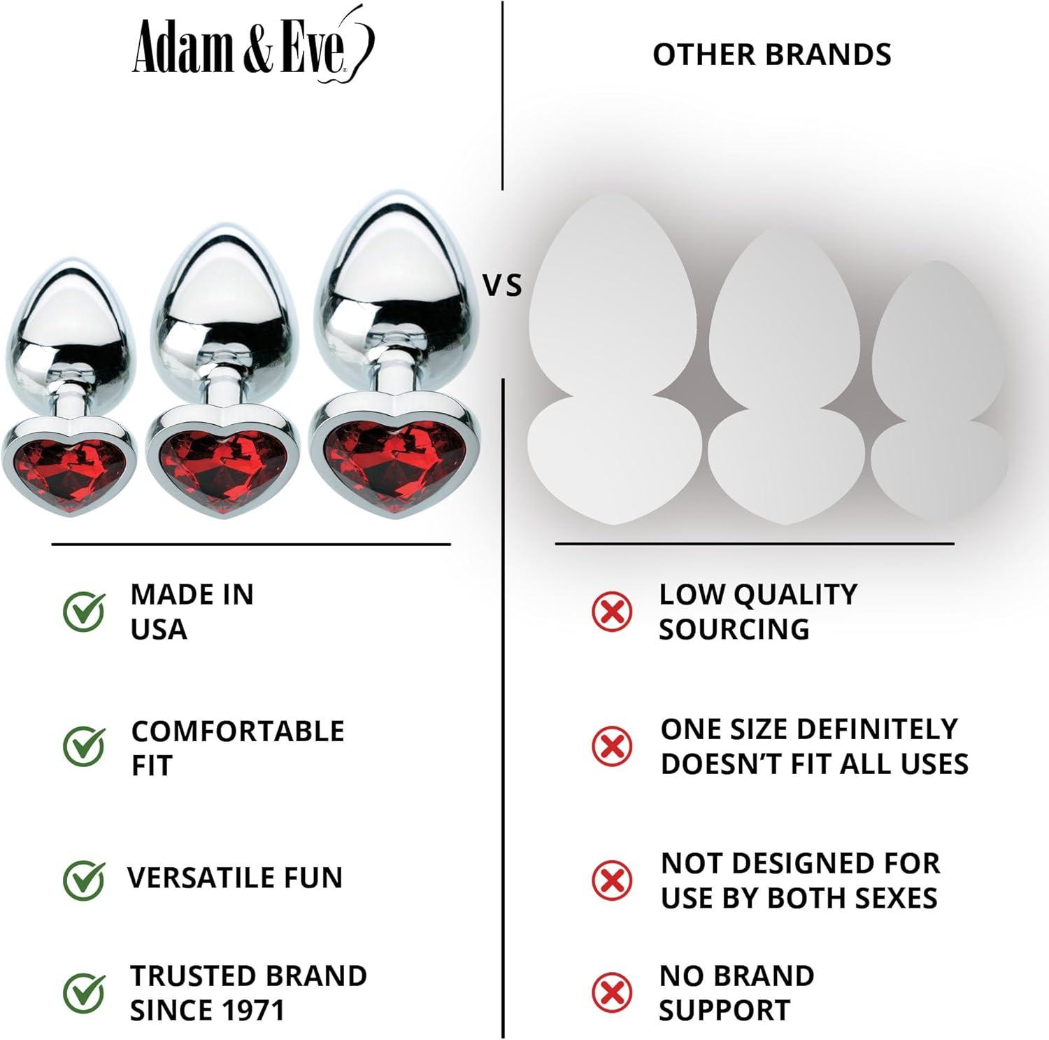 imageAdam ampamp Eve Red Hearts Gem Anal Plug Polished Aluminum Butt Plug with Sparkling Heart Jewel Small Medium Large Sizes Tapered Tip for Easy Insertion Temperature Play Includes Velvet Storage Bag