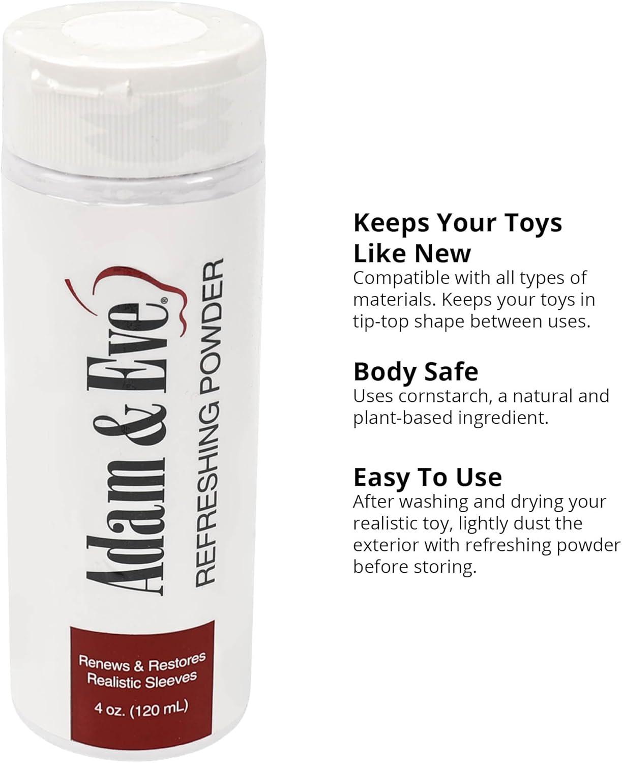 imageAdam ampamp Eve Refreshing Powder Preserves Lifelike Feel Extends Toy Lifespan Prevents Stickiness BodySafe Formula Easy to Apply Works with Dildos Vibrators Strokers Realistic Sex Toys 4 oz