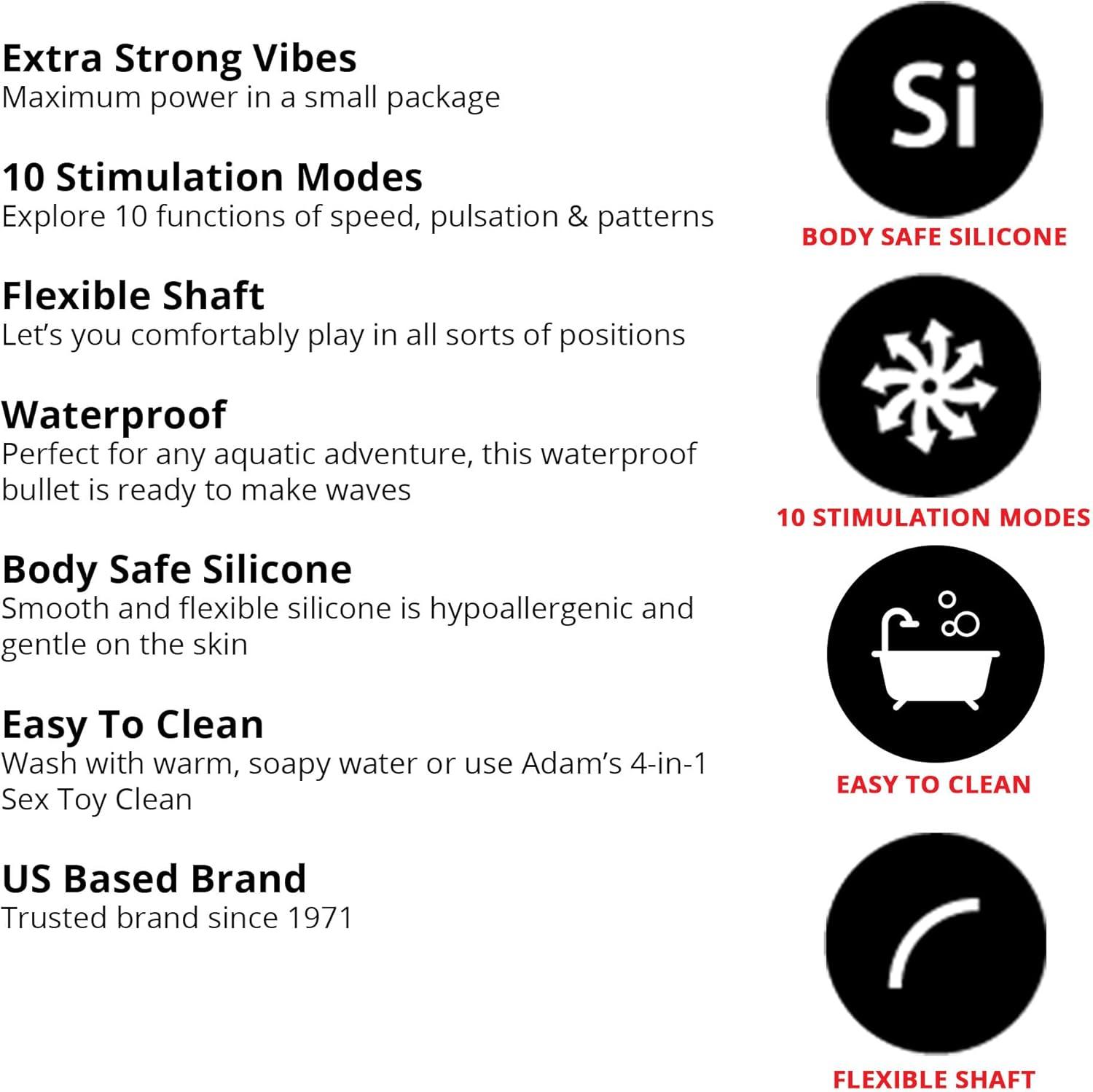 imageAdam ampamp Eve The Rumbler 10X Power Bullet Flexible Silicone Vibrator with 10 UltraPowerful Vibration Modes Targeted GSpot or Clitoral Stimulation Waterproof Rechargeable 54 Inch Length