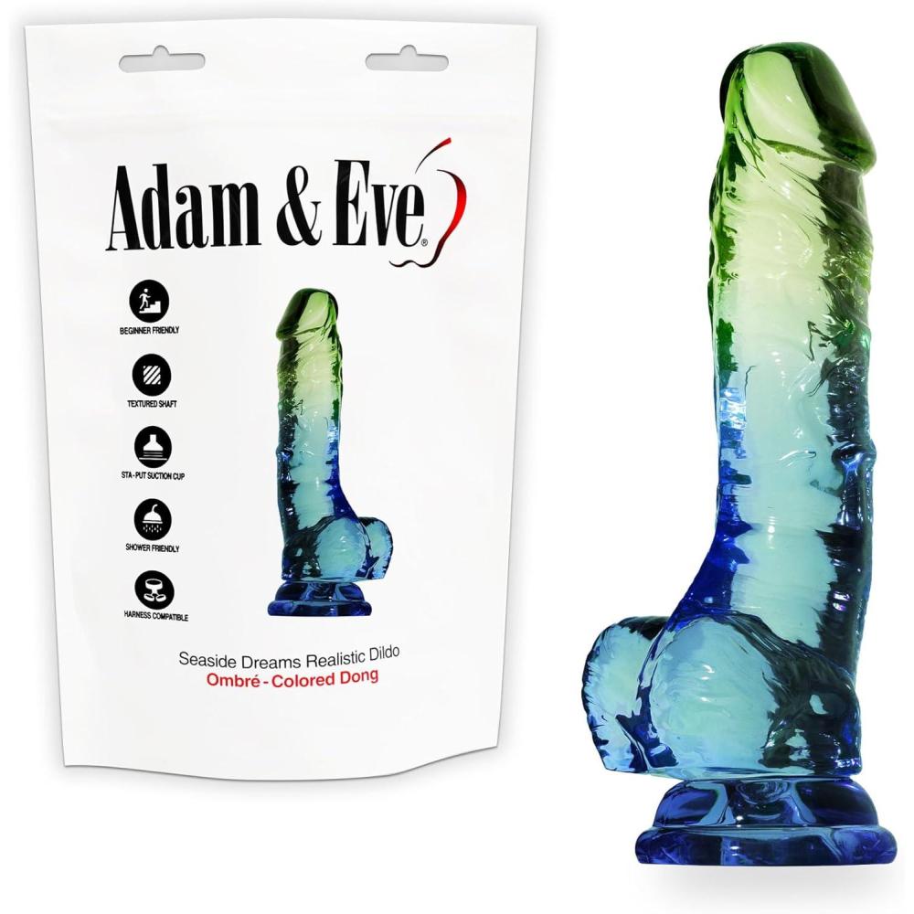 imageAdam ampamp Eve Crystal Realistic Dildo Suction Cup Base 8quot ClearSeaside Multicolor 75
