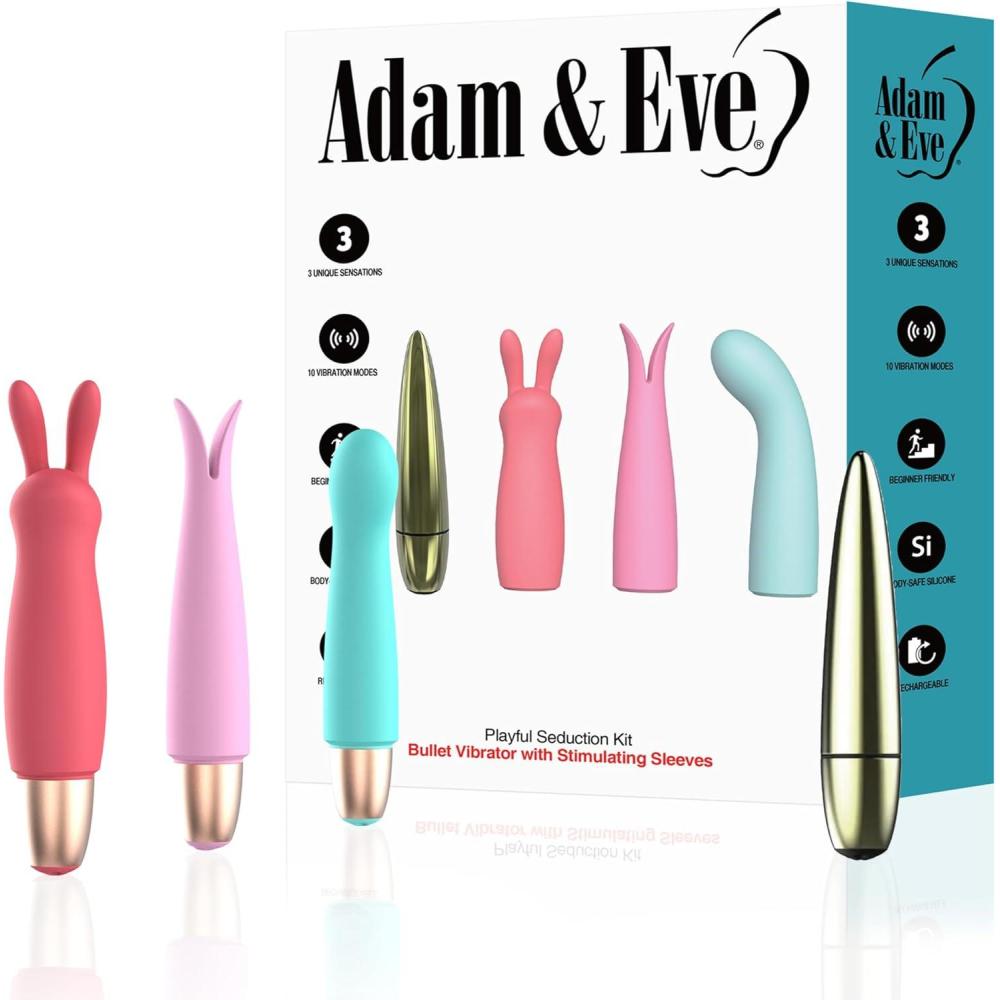 imageAdam ampamp Eve Playful Seduction Sex Toy Kit Bullet Vibrator ampamp 3 Silicone Sleeves Adult Sex Toys for Women ampamp Couples 10 Vibration Modes G Spot Stimulation ampamp Pleasure Water Based Lube Compatible