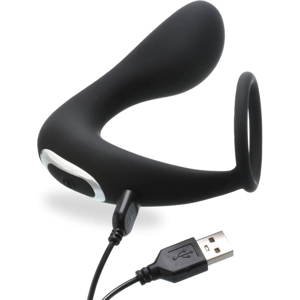 imageAdam ampamp Eve Rechargeable Prostate Massager with C Ring Vibrating Prostate Stimulator for Men 10 Powerful Modes Stretchy Cock Ring for Harder Erections Waterproof and USB Rechargeable Couples Sex Toy