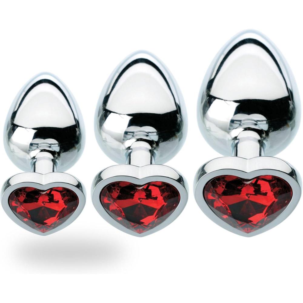 imageAdam ampamp Eve Red Hearts Gem Anal Plug Polished Aluminum Butt Plug with Sparkling Heart Jewel Small Medium Large Sizes Tapered Tip for Easy Insertion Temperature Play Includes Velvet Storage Bag