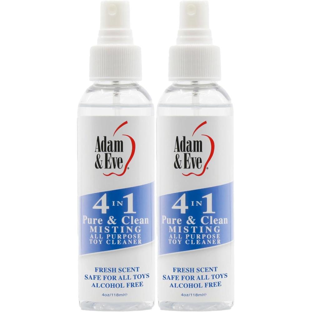 imageAdam and Eve 4 in 1 Pure and Clean Misting Adult Sex Toy Cleaner Fast Acting Clear Spray with Fresh Scent Easy to Use Wash for Silicone Dildos Vibrators Anal Toys Couples Accessories and ToolsSpray Pack of 2