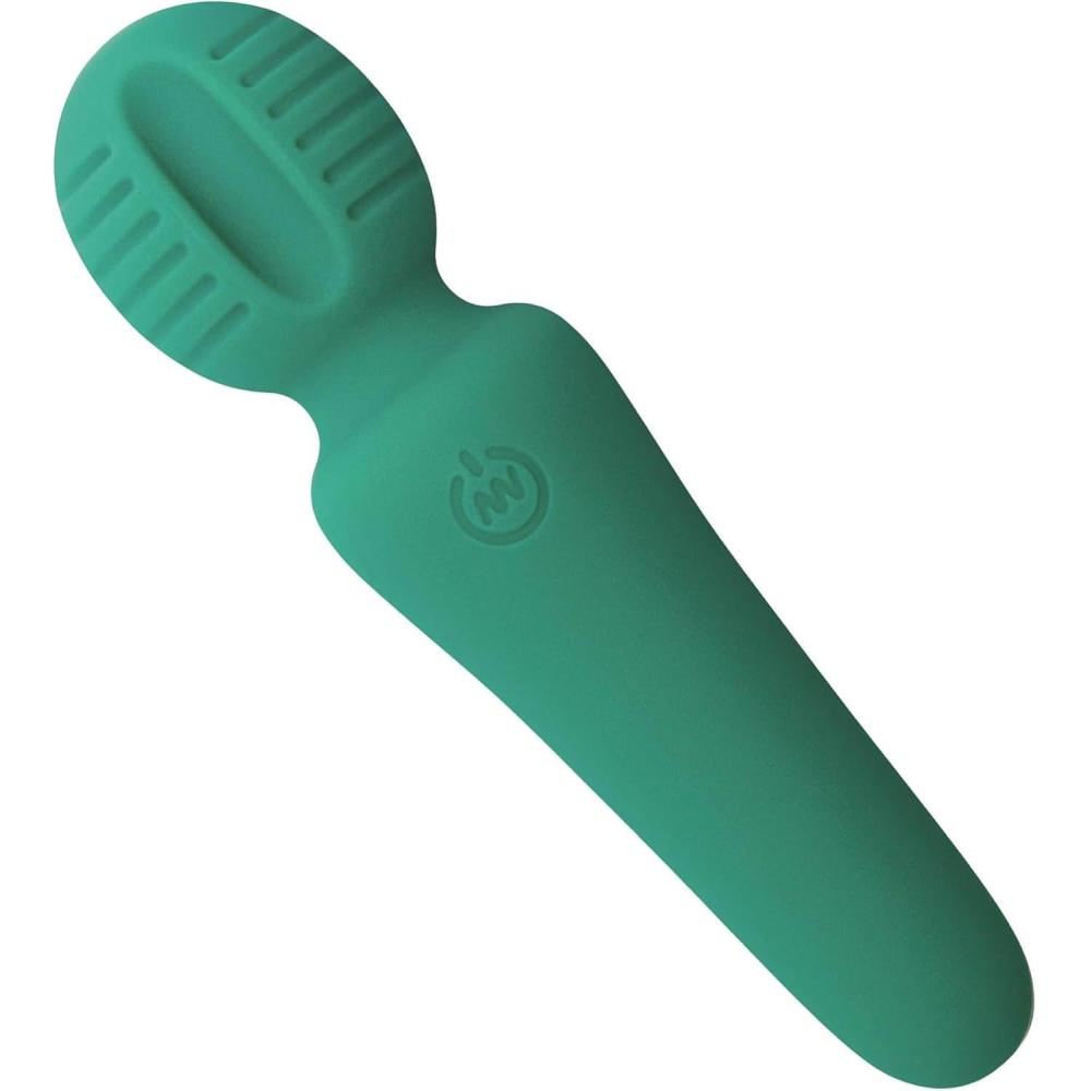 imageAdam and Eve Eves Petite Private Pleasure Silicone Rechargeable Wand Couples Sex Toy Waterproof Vibrator Massager 10 Powerful Vibration Modes Textured Ridges 58 Inch Green Valentines GiftAqua