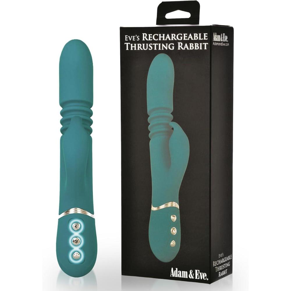 imageAdam and Eve Thrusting Rabbit Rechargeable Adjustable Sexual Stimulator 10 Powerful Vibration Functions Waterproof and Flexible for Clitoral Anal and G Spot Stimulation Compact Pleasure Toy