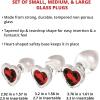 Adam & Eve Red Heart Gem Glass Plug Set, 3 Piece Anal Training Kit with Small Medium and Large Plugs, Tapered Tip for Easy Entry, Non Porous Glass for Temperature Play, Waterproof, Safe with Any Lubes