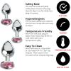 Adam & Eve Red Hearts Gem Anal Plug, Polished Aluminum Butt Plug with Sparkling Heart Jewel, Small Medium Large Sizes, Tapered Tip for Easy Insertion, Temperature Play, Includes Velvet Storage Bag