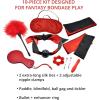 Adam & Eve Scarlet Nights Bondage Collection, 10 Piece Set with Silk Ties, Paddle, Ball Gag, Nipple Clamps, Blindfold, Feather Tickler, Bullet Vibe, Enhancer Ring, for Couples Seeking Passion