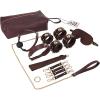 Adam & Eve Mahogany Desires Bondage Collection with Travel Case, 10 Piece BDSM Set with Leather Cuffs, Ball Gag, Blindfold, Paddle, Collar & Leash, Hog Tie Connector, Adjustable, Discreet Travel Case