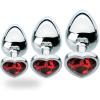 Adam & Eve Red Hearts Gem Anal Plug, Polished Aluminum Butt Plug with Sparkling Heart Jewel, Small Medium Large Sizes, Tapered Tip for Easy Insertion, Temperature Play, Includes Velvet Storage Bag