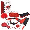 Adam & Eve Scarlet Nights Bondage Collection, 10 Piece Set with Silk Ties, Paddle, Ball Gag, Nipple Clamps, Blindfold, Feather Tickler, Bullet Vibe, Enhancer Ring, for Couples Seeking Passion