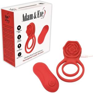 Adam & Eve Double Ring Vibrating Rose Cockring, Penis Rings with 9 Vibration Modes, Remote Control, Stretchy Silicone, Enhances Performance, Boosts Hardness, Waterproof, Rechargeable, Couples Toy