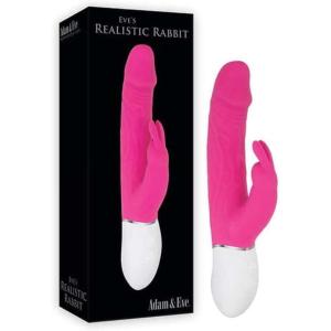 Adam and Eve Eve’s Rechargeable Waterproof Realistic Rabbit Vibrator, Adult Sex Toy with Thrusting Dildo for G Spot and Clitoral Stimulation, Dual Action Pleasure for Women and Couples, 8.5 Inch, Pink