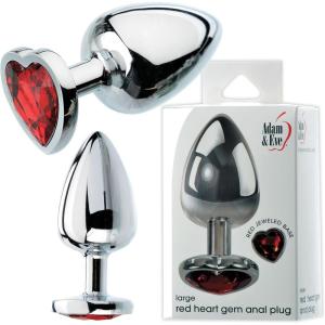 Adam & Eve Red Hearts Gem Anal Plug, Tapered Metal Butt Plug with Red Heart Gem Base, Polished Aluminum, Multiple Sizes, Free Velvet Storage Bag for Discreet Storage, Anal Toys for Beginners