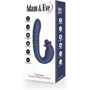 Adam & Eve The Big Baller Thrusting and Rolling Dual Stimulator, Silicone Vibrator with Thrusting Tip, Rotating Clitoral Ball, 10 Vibration Modes, 3 Rolling Speeds, Rechargeable G-Spot and Clit Toy