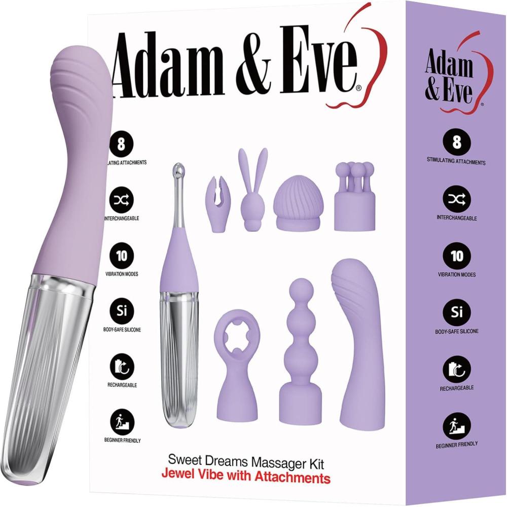 imageAdam ampamp Eve Sweet Dreams Massager Kit Rechargeable Vibrator with 8 Interchangeable Attachments 10 Vibration Modes Clitoral and G Spot Stimulator Silicone and ABS Waterproof Adult Sex Toy for Women