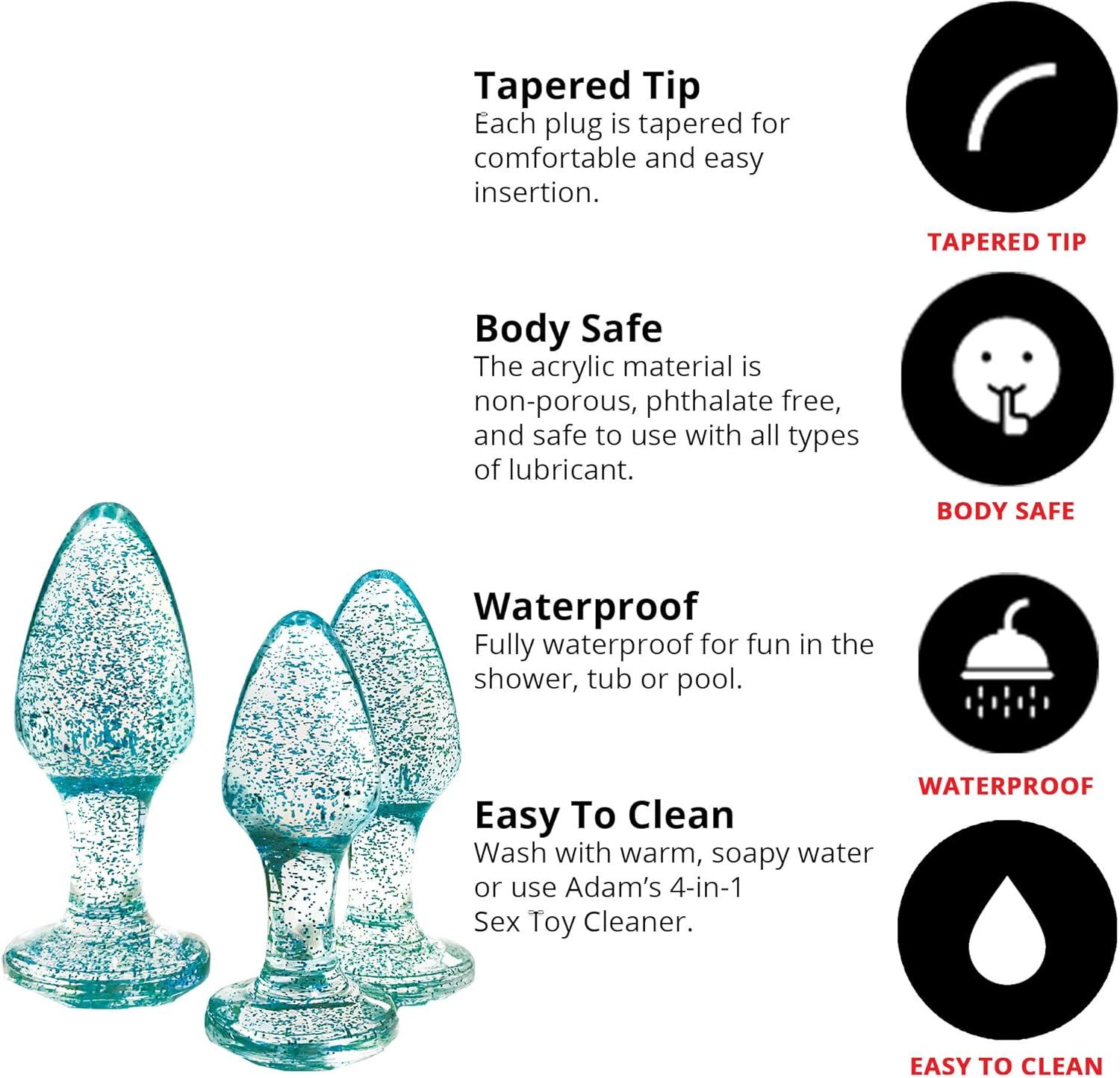 imageAdam ampamp Eve Glitter Gem Butt Plug Set 3 Piece Acrylic Anal Trainer Kit Small Medium Large Plugs for Beginners ampamp Advanced Lightweight with Sparkling Gem Base Body Safe Waterproof Easy Clean Blue