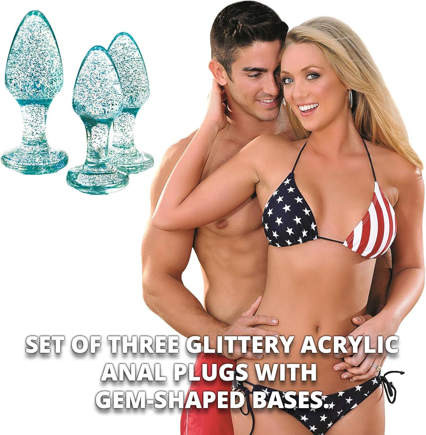 imageAdam ampamp Eve Glitter Gem Butt Plug Set 3 Piece Acrylic Anal Trainer Kit Small Medium Large Plugs for Beginners ampamp Advanced Lightweight with Sparkling Gem Base Body Safe Waterproof Easy Clean Blue