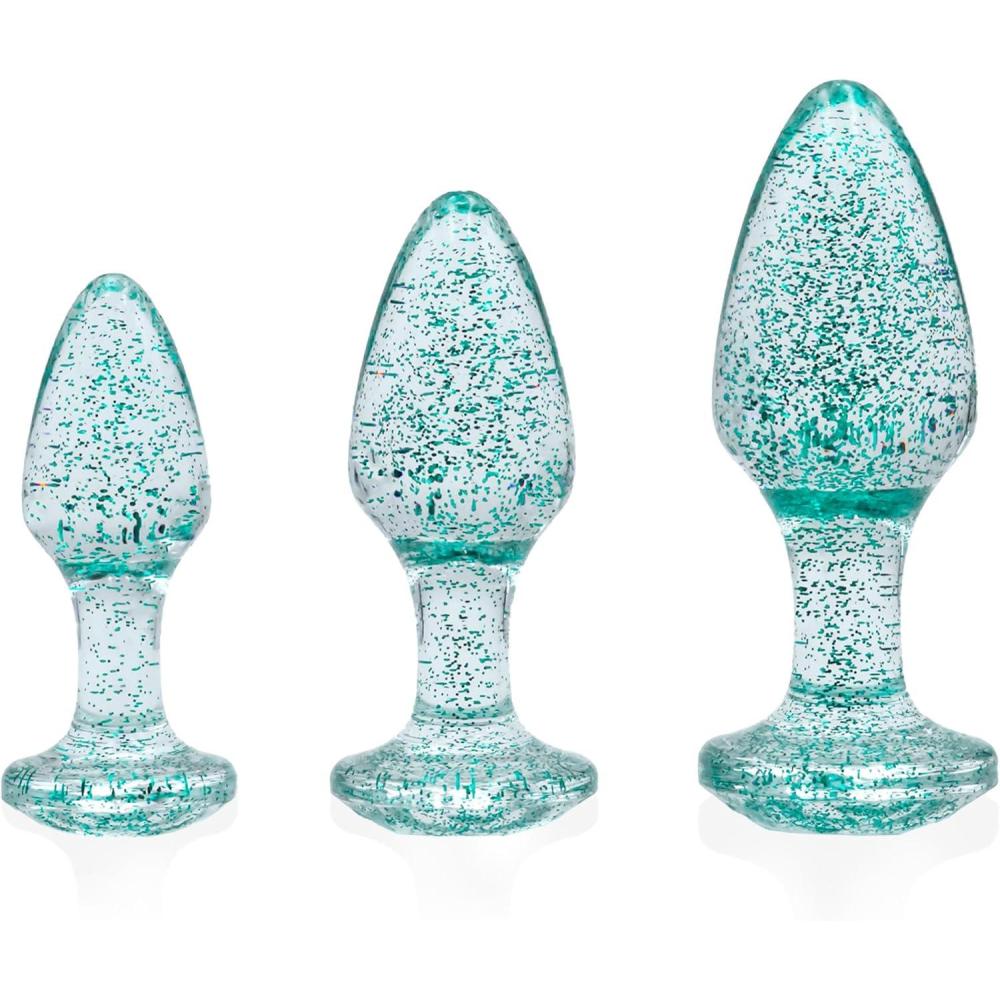 imageAdam ampamp Eve Glitter Gem Butt Plug Set 3 Piece Acrylic Anal Trainer Kit Small Medium Large Plugs for Beginners ampamp Advanced Lightweight with Sparkling Gem Base Body Safe Waterproof Easy Clean Blue
