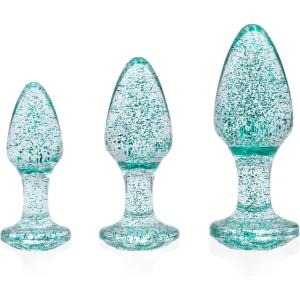 Adam & Eve Glitter Gem Butt Plug Set, 3 Piece Acrylic Anal Trainer Kit, Small Medium Large Plugs for Beginners & Advanced, Lightweight with Sparkling Gem Base, Body Safe, Waterproof, Easy Clean, Blue