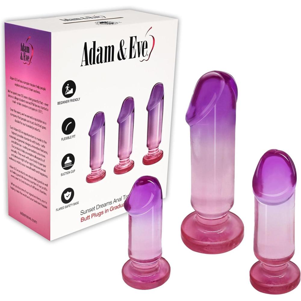 imageAdam ampamp Eve Sunset Dreams Anal Trainer Kit 3 Graduated Butt Plugs for Beginner to Advanced Realistic Tip for Easy Entry Flexible TPE Flared Base with Suction Cup Sunset Dreams Ombre Color