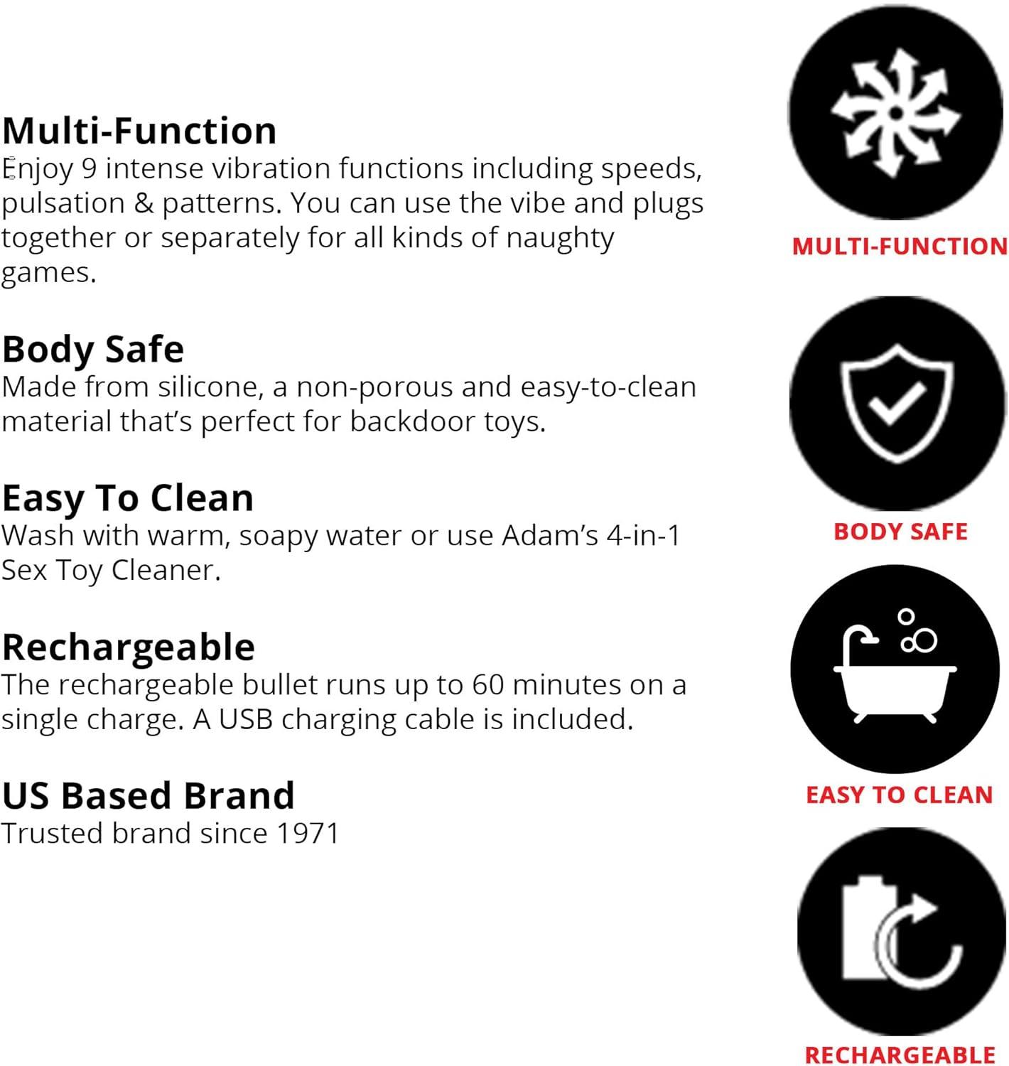 imageAdam ampamp Eve Rechargeable Vibrating Anal Trainer Kit 3 Piece Silicone Butt Plug Set Small Medium Large Plugs for Beginners and Advanced 9 Function Waterproof Anal Toy USB Rechargeable Bullet Vibe