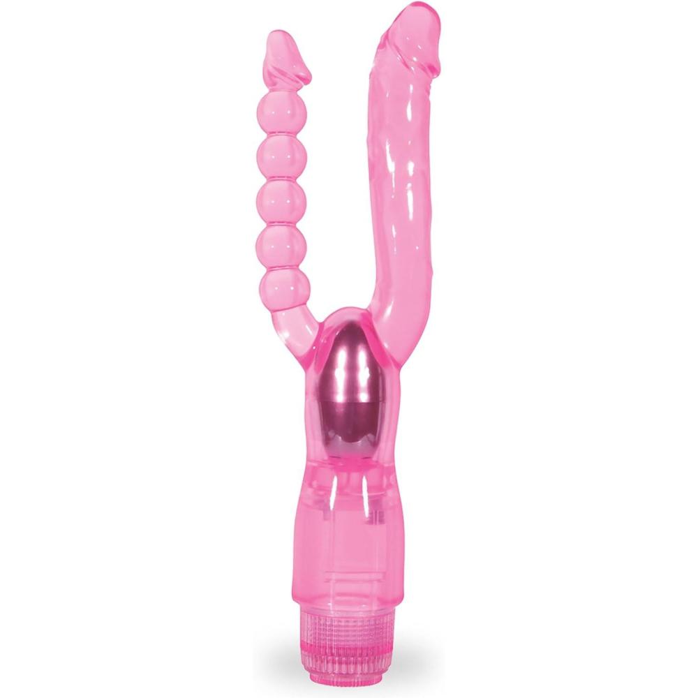 imageAdam ampamp Eve Dual Pleasure Vibrator Double Penetration Sex Toy with Realistic Shaft ampamp Anal Beads Multi Speed Vibration Flexible TPR Material Waterproof Adult Toy for Women Couples and Solo Play
