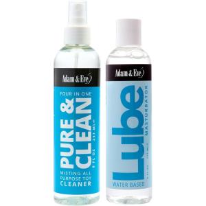 Adam & Eve Masturbation Lube & Toy Cleaner Kit, Water-Based Personal Lubricant with Gentle Toy Cleaning Spray, Body-Safe, Non-Sticky, Easy Rinse, Compatible with All Toys, Intimate Care Set